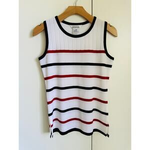 Misook Womens Knit Sleeveless Top White Blk Red Size XS Casual Business NWOT